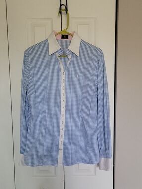 Fior Da Liso Light Blue Gingham Shirt US 12